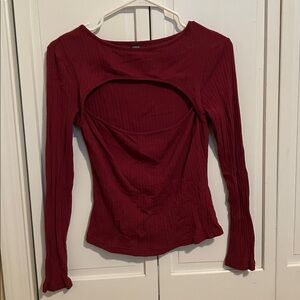 Burgundy Long Sleeve Cutout Top